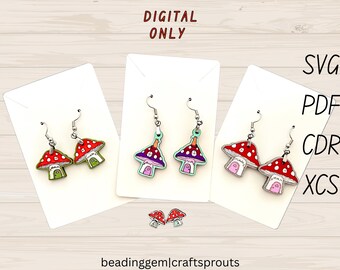 Fairy Mushroom House with Mouse SVG Bundle for Mouse Earrings, Pendants (Digital Download) for Laser Cutting