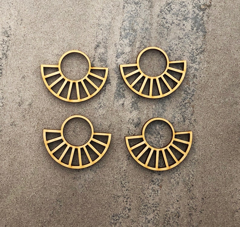 Pendants or Statement Earrings Large Wood Fan with Tribal Style Unfinished Blanks Half Wheel Frames