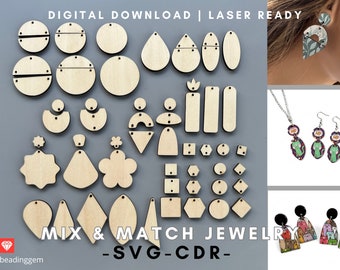 50+ SVG Mix n' Match Jewelry Earrings Pendants Laser Cutting Glow Forge xTOOL for Engraving Decoupage Hand Painted Art