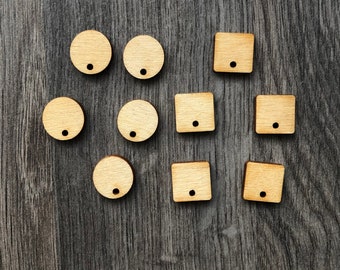 10 PC 12 mm Wood Stud with Holes for Dangles - Round or Square - Unfinished Blanks