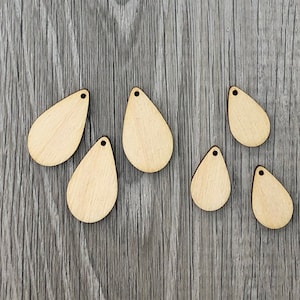 10 petites larmes en bois découpées au laser - Boucles d'oreilles en forme de larme - Pendentifs - Pièces brutes - 2 tailles