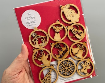 10 pc Christmas Wood Blanks for Earrings, Pendants or Ornaments - Santa, Reindeer, Tree, Angel, Nativity, Wise Men, Bells, Gingerbreadman