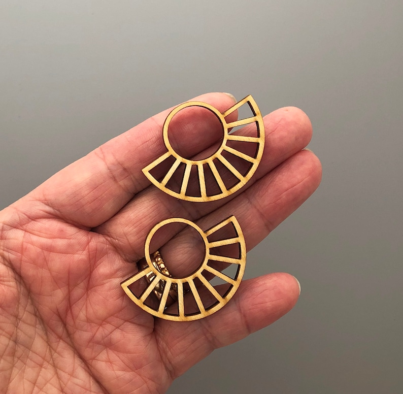 Pendants or Statement Earrings Large Wood Fan with Tribal Style Unfinished Blanks Half Wheel Frames