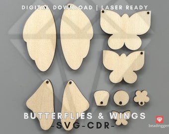 SVG Butterflies and Wings for Laser Cut Jewelry Pendant Earrings Studs Wood Acrylic xTool GlowForge Free Youtube Tutorial