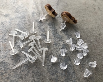 20 pairs Transparent Clear Plastic Stud Earrings Posts with Silicone Backs  mm x 13 mm Invisible Hypoallergenic