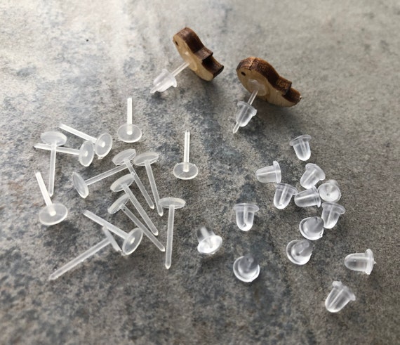 5mm Clear Transparent Plastic Stud Earrings, Hypoallergenic Studs, With  Silicone Back, Acrylic Material Post With Silicone Back. 