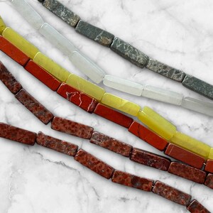 Perles de pierres précieuses tube rectangulaire jaspe bréchique jaspe rouge quartz des neiges jade citron pierre de carte