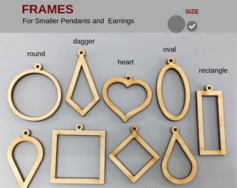 10 PC Wood Frames for Small Pendants &  Earrings Laser Cut - square oval round dagger heart teardrop reverse teardrop rectangle diamond