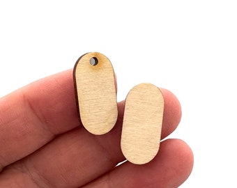 Wood Oval Tag with Hole or No Hole - Unfinished Blanks - 21 mm x 10 mm - Use for Stud Earrings, Tags and Other Crafts