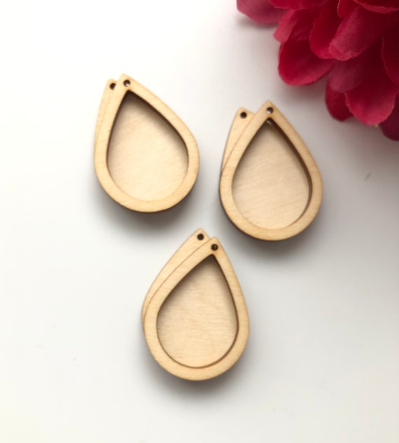 Teardrop Wood Frame Bezel Inlay Layered Pendant or Earrings - Unfinished Blanks - Tear Drop