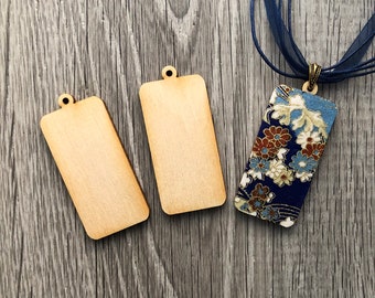 10 pc Rectangle Wood Blank Pendants with Tabbed Holes | 2 x 1 inch