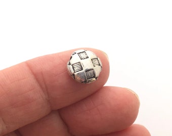 10 pc Antiqued Silver Tone Lentil or Coin Beads with Geometric Square Pattern - 10 mm