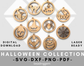 20 + 1 PC Set SVG Cut Files Halloween  Inlay Layered Bezel Frame Pendant Ornament | Witch Skull Ghost Hat Spider Web Haunted Cat Pumpkin Bat