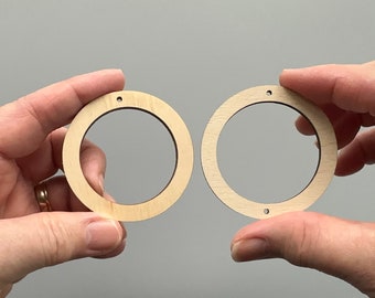 2 PC Large Wood Ring with Single or Double Holes - Unfinished Blanks - 2 1/4 x 2 1/4 inch or 56 mm x 56 mm