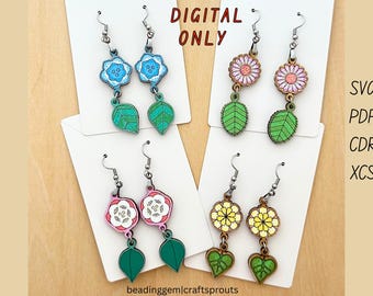 Flower & Leaf Earring SVG Bundle: Laser Cutting File Botanical Dangle Design (Digital Download)