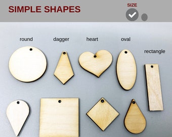10 PC Wood Simple Shapes for Pendants Earrings Size 1 Laser Cut- square oval round dagger heart teardrop reverse teardrop rectangle diamond