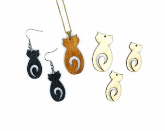 Wood Cat Charms - Earrings and/or Pendants - Keychain Charms - Unfinished Blanks - 2 Sizes