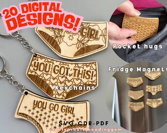 20 Big Girl Panties Pocket Hug Token SVG Files Key Chain - Fridge Magnets - Badge -Pin -Pocket -Hugs -Affirmations- for Laser Cutters