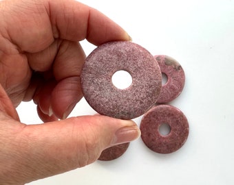 4 PC 38 mm Rhodonite Gemstone Donuts - Slightly Imperfect -