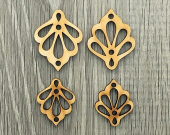 Wood Art Nouveau Inspired - "Scallop" -  Earrings or Pendants - Invertible Design - Unfinished Blanks - Double Hole at Ends