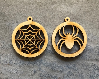 Halloween Wood Spider and/or Web Earrings or Pendant Blanks