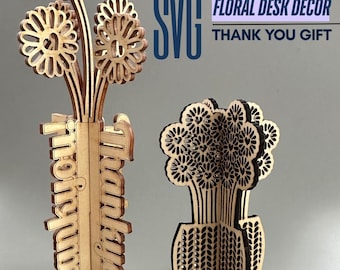 SVG Thank You Floral Vase Desk Decor Accessory 2 Design Styles for Laser Cutters