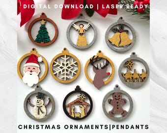 SVG 10 Christmas Ornaments or Pendants Designs for Laser Cutting