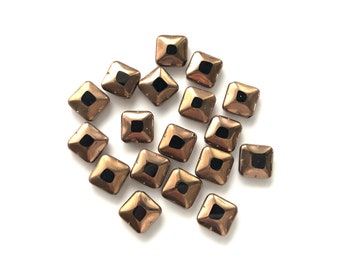 Black and Bronze Luster Square Table Cut Czech Beads - 9 mm - 18 PC