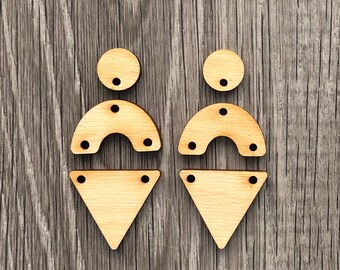 Geometric Wood Earrings Kit - Circle Triangle Half Hoop Arc - Unfinished Blanks - DIY