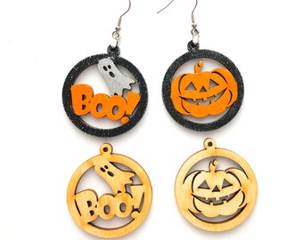 Halloween Wood Boo Ghost and/or Pumpkin - Unfinished Blanks  - Earrings -  Pendant - Ornament