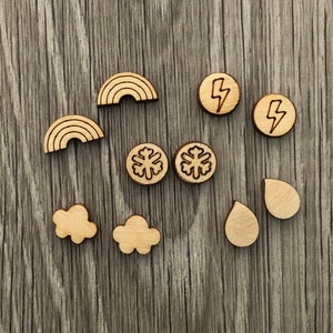 Weather Wood Studs - Rainbow - Rain drop - Cloud - Lightning - Snow - Unfinished Blanks