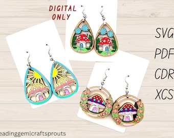 Fairy Mushroom Cottage SVG Set: Laser Cut Earrings, Pendants (Digital Download
