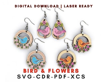 Bird & Flower Earring SVG Bundle: Laser Cut Jewelry Designs (Digital Download)