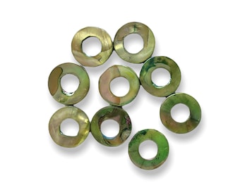 6 PC Green Mother of Pearl Shell Hoops with AB Finish - Drilled - 18 mm 3/4 inch