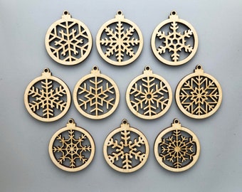 10 PC Wood Christmas Snowflake Earrings, Pendant or Ornament - Unfinished Blanks