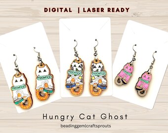 Hungry Cat Ghost SVG Bundle: Halloween Earrings/Pendant Laser Cut File (Digital Download