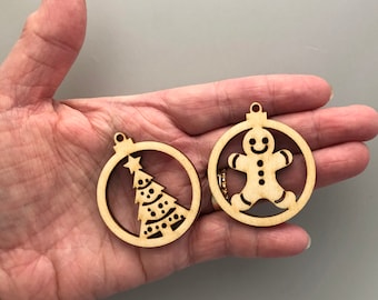 Wood Christmas Tree and/or Gingerbreadman Earrings Pendant or Ornament - Unfinished Blanks