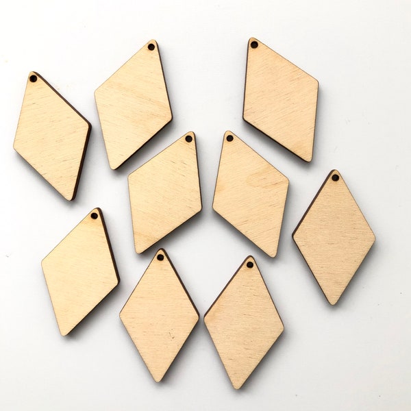 2 inch Wood Diamond Rhombus Shape with Holes - Unfinished Laser Cut Blanks