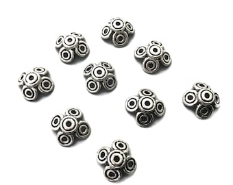 14 mm Antiqued Silver Tone Bead Caps - Round Circle Pattern - 10 PC