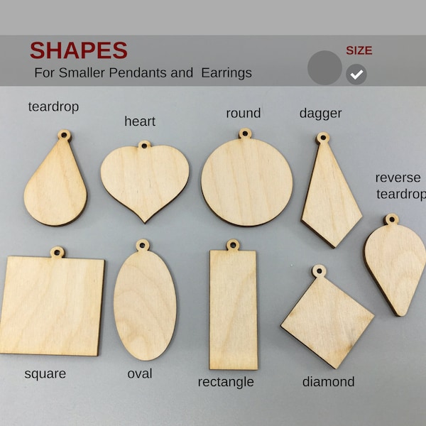 10 PC Wood Shapes Small Pendants & Earrings Laser Cut- square oval round dagger heart teardrop reverse teardrop rectangle diamond