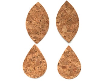 2 Pairs Die Cut Cork Tear Drop and Leaf Shapes for Earrings Jewelry Making