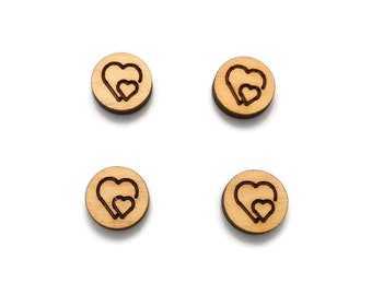 Round Wood Double Heart  Stud Earrings - Unfinished Blanks - Mother's Day - Valentine's Day - Circle - Sustainable Fashion