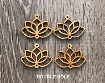 Wood Lotus Flower Double Hole Earrings or Pendant Laser Cut - Unfinished Blanks - Option to Hang Charms