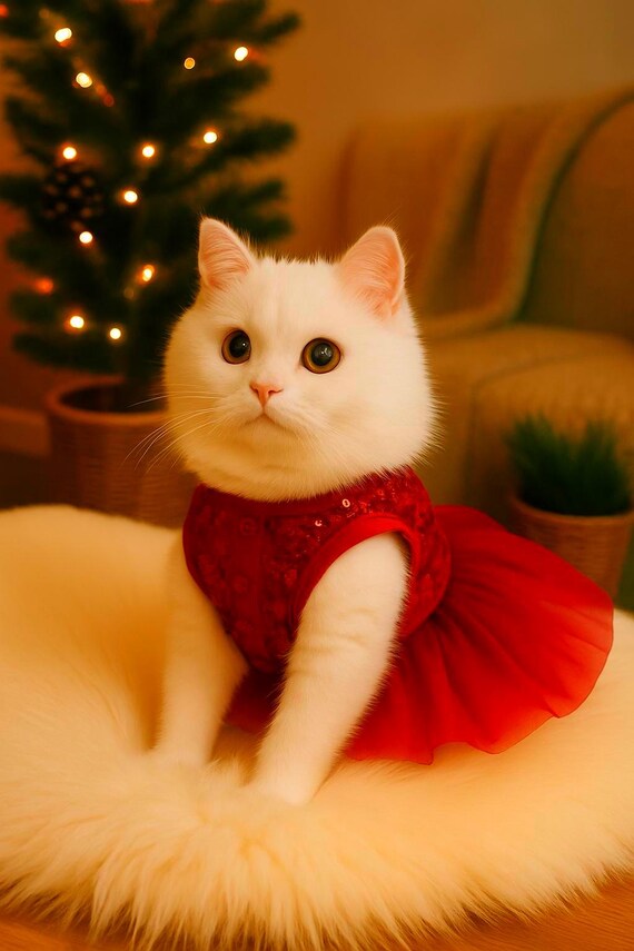 Christmas Red Sequin Tulle Pet Dress: Holiday Outfit for Small Dogs & Cats