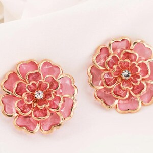 Crystal Floral Button Covers, Chic Shirt Cuff Accents Pink