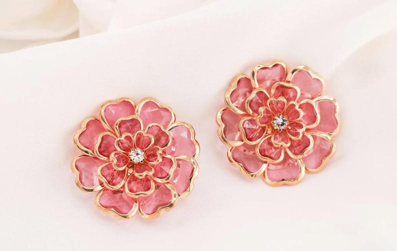 Crystal Floral Button Covers, Chic Shirt Cuff Accents Pink
