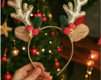 Glitter Reindeer Antler Headband: Holiday Christmas Party Accessory