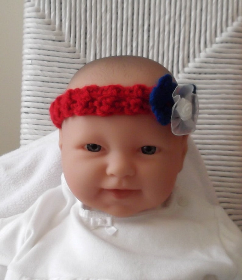 USA.... White and Blue Headband 0 up to 3 Month Size....Military Baby....Red Patriotic Headband....