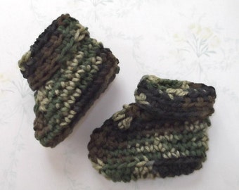 Crocheted CAMOUFLAGE BOOTIES, 2 Sizes, Infant Camouflage Slipper...Roll Down Cuff...Baby Camo Hunting Bootie, Now Comes in 3 Colors