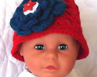 USA....Buffalo Bills ~~ Patriots ~~ Red, White & Blue ~~Beautiful Cap Size 6 up to 12 Month Girl...A Rosytouch Design.... READY to SHIP